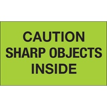 3 x 5" - "Caution Sharp Objects Inside" (Fluorescent Green) Labels