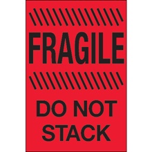 4 x 6" - "Fragile - Do Not Stack" (Fluorescent Red) Labels