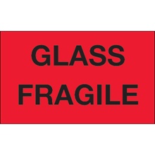 3 x 5" - "Glass - Fragile" (Fluorescent Red) Labels
