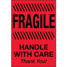 2 x 3" - "Fragile - Handle With Care" (Fluorescent Red) Labels