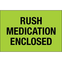 2 x 3" - "Rush - Medication Enclosed" (Fluorescent Green) Labels