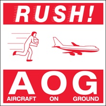 4 x 4" - "Rush AOG - Aircraft On Ground" Labels