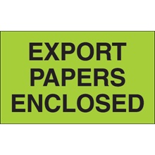 3 x 5" - "Export Papers Enclosed" (Fluorescent Green) Labels