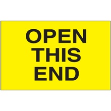 3 x 5" - "Open This End" (Fluorescent Yellow) Labels