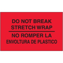 3 x 5" - "No Romper La Envoltura De Plastico" (Fluorescent Red) Bilingual Labels