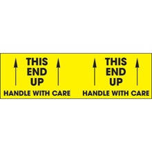 3 x 10" - "This End Up - Handle With Care" (Fluorescent Yellow) Labels