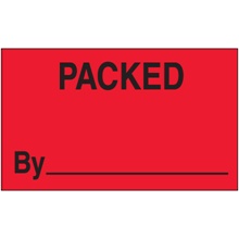 3 x 5" - "Packed By" (Fluorescent Red) Labels