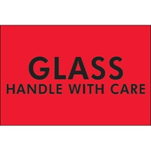 2 x 3" - "Glass - Handle With Care" (Fluorescent Red) Labels