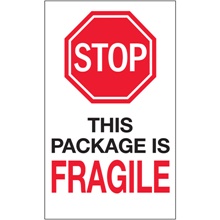 6 x 10"  - "Stop - This Package is Fragile" Labels