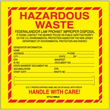6 x 6" - "Hazardous Waste - New Jersey" Labels