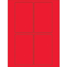 3 x 5" Fluorescent Red Rectangle Laser Labels-4 Labels per Sheet