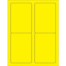 3 1/2 x 5" Fluorescent Yellow Rectangle Laser Labels-4 Labels per Sheet