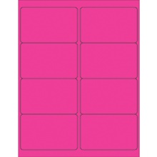 4 x 2 1/2" Fluorescent Pink Rectangle Laser Labels-8 Labels per Sheet