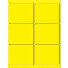 4 x 3 1/3" Fluorescent Yellow Rectangle Laser Labels-6 Labels per Sheet