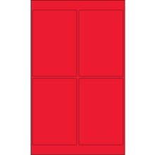 4 x 6" Fluorescent Red Rectangle Laser Labels-4 Labels per Sheet