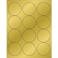 2 1/2" Gold Foil Circle Laser Labels-12 Labels per Sheet