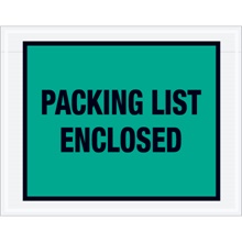 7 x 5 1/2" Green "Packing List Enclosed" Envelopes