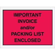 4 1/2 x 6" Red "Important Invoice and/or Packing List Enclosed" Envelopes
