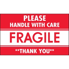 3 x 5" - "Fragile - Handle With Care Thank You " Labels