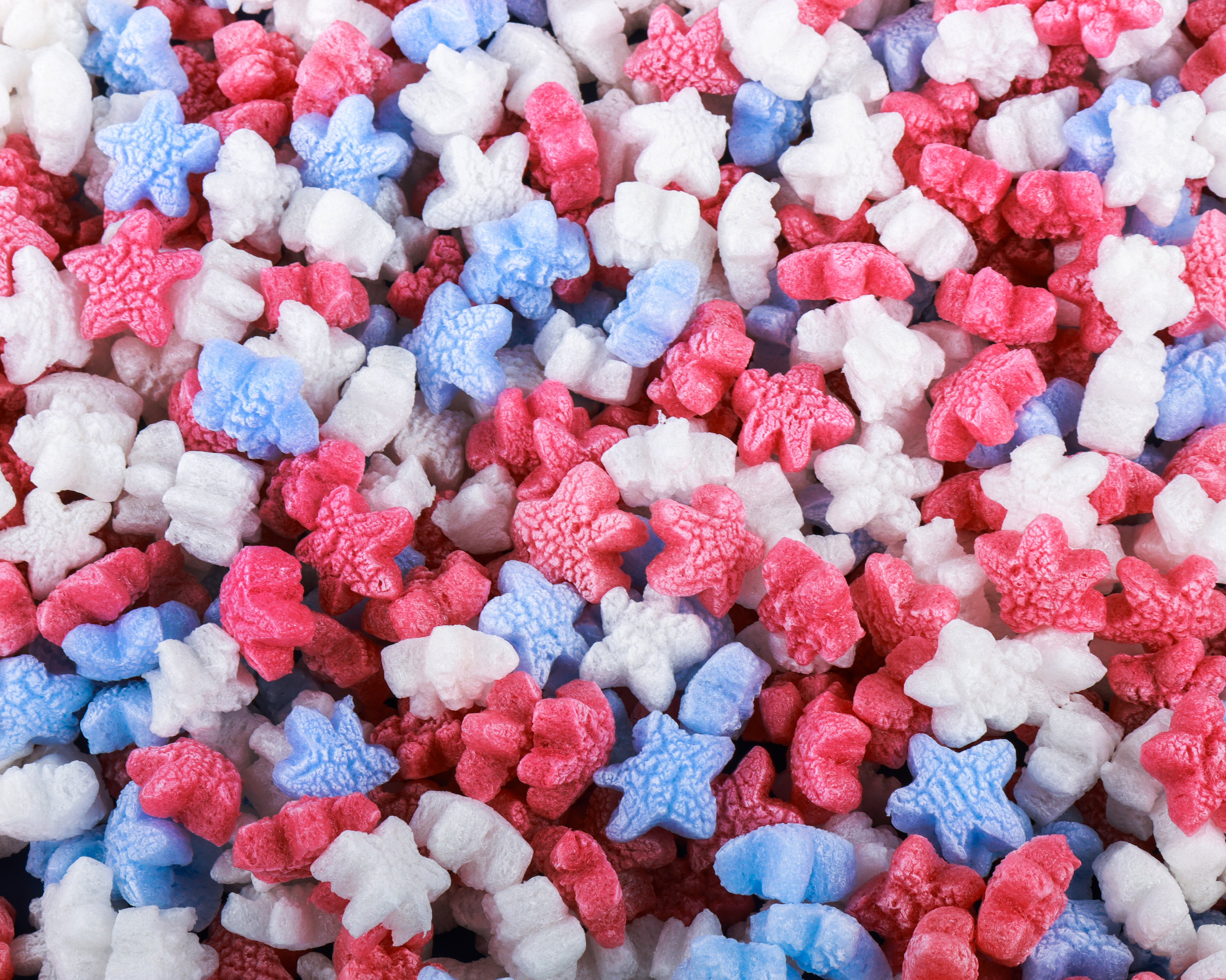 FunPak Red, White & Blue Stars Packing Peanuts  Plant Based Biodegradable Compostable 1.5  cu ft Bag