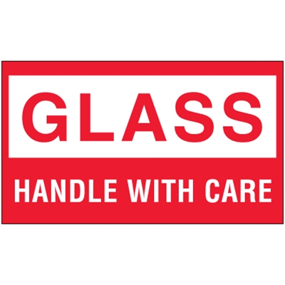 3 x 5" - "Glass-Handle With Care" Labels