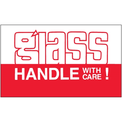 3 x 5" - " Glass - Handle With Care" Labels