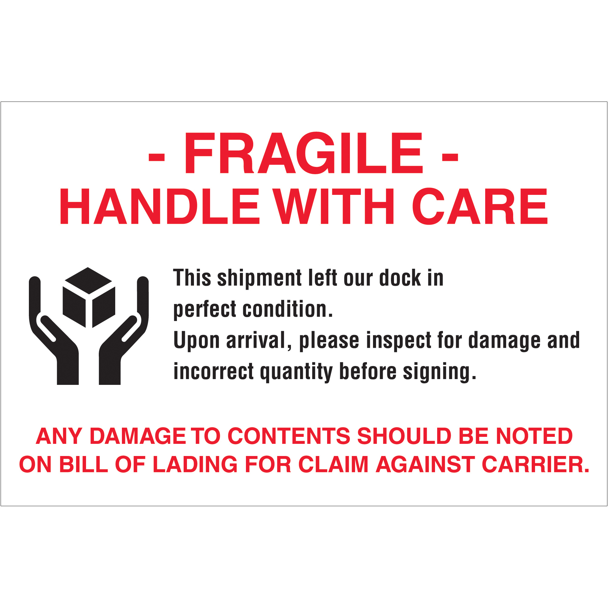 4 x 6" - Fragile - Handle With Care Labels